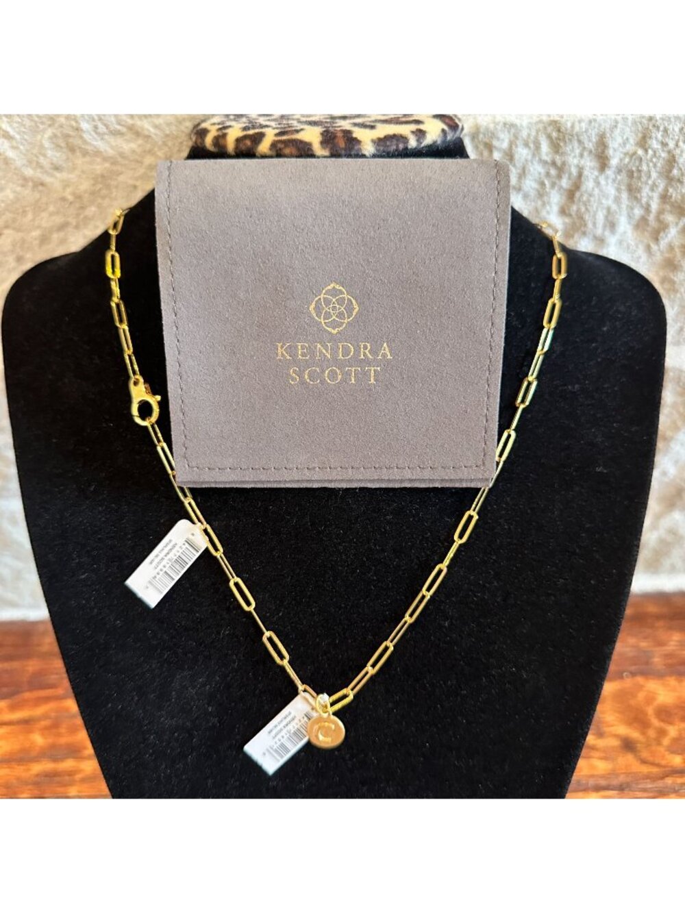 NWT, Kendra Scott, Paperclip Chain Necklace & Letter Initial C Coin Charm 18K Go